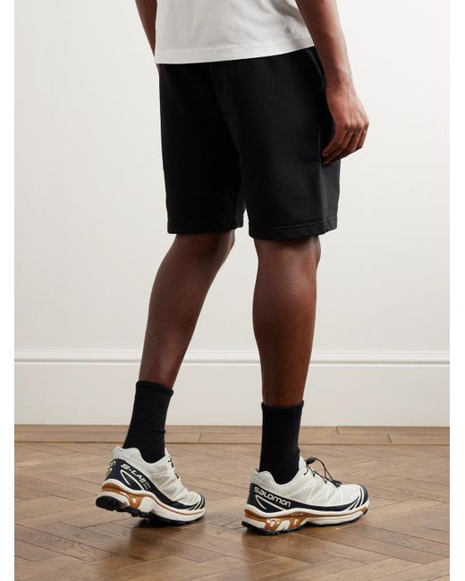 Stone Island Black Straight-leg Logo-appliquéd Garment-dyed Cotton-jersey Drawstring Shorts for men