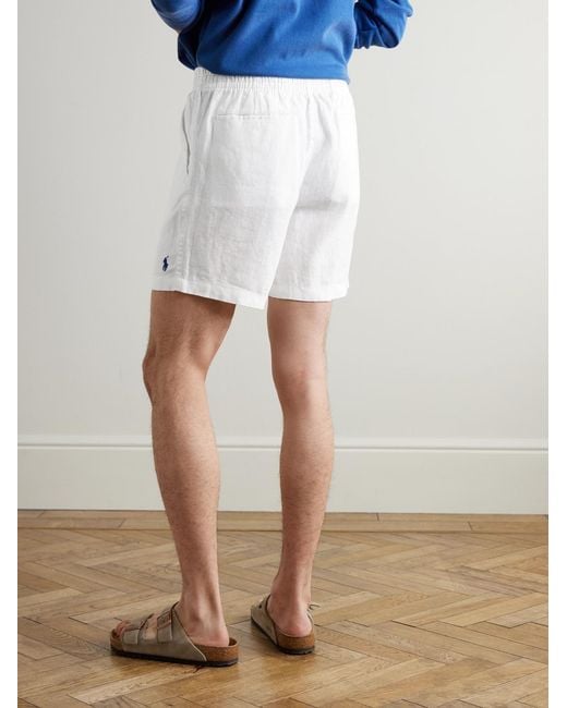 Polo Ralph Lauren White Prepster Straight-Leg Logo-Embroidered Linen Drawstring Shorts for men