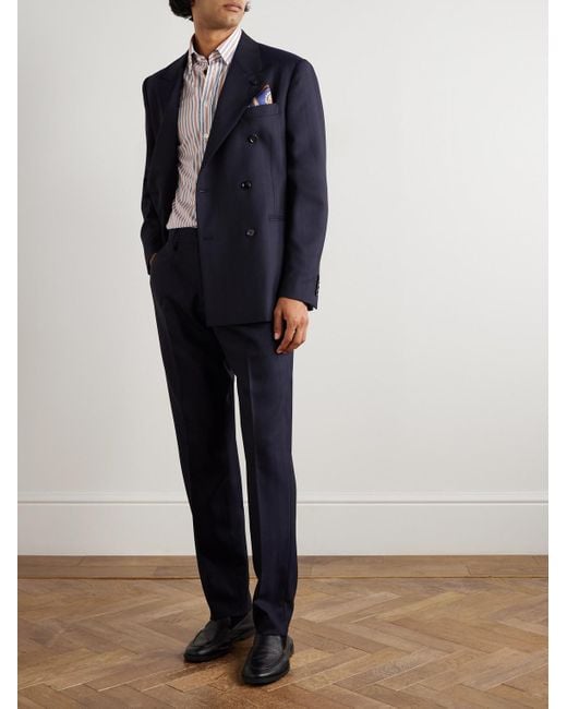 Etro White Roma Slim-Fit Button Down-Collar Striped Linen-Poplin Shirt for men