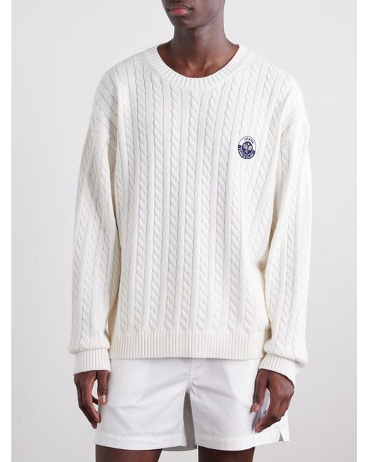 FRAME Natural Logo-Embroidered Cable-Knit Cotton And Wool-Blend Sweater for men