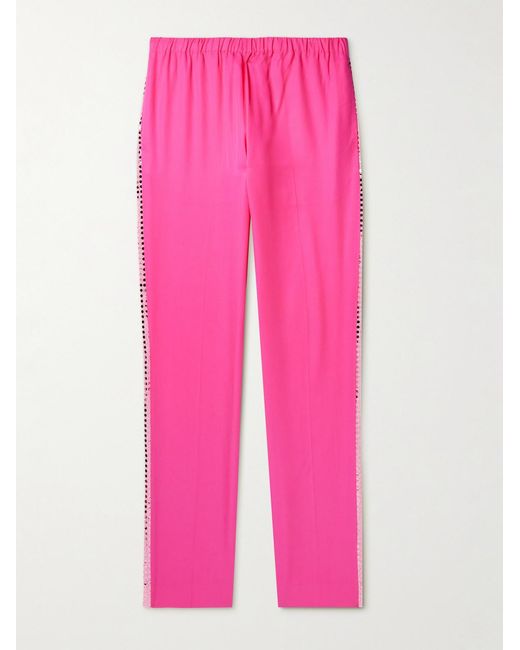Acne Pink Tapered Sequinned Lamé-Trimmed Lyocell Trousers for men