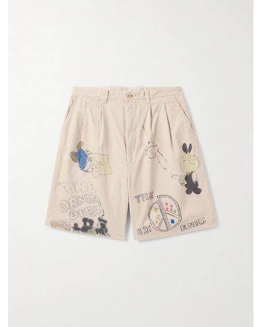 Kapital Natural Memorial Paint Straight-Leg Printed Cotton-Corduroy Shorts for men