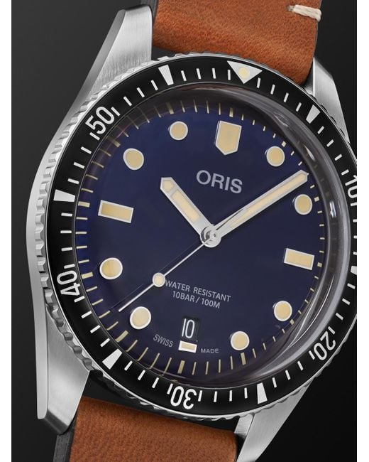 Oris Black Divers Sixty-Five Date Automatic 40Mm Stainless Steel And Leather Watch, Ref. No. 01 733 7707 4055-07 5 20 45 for men