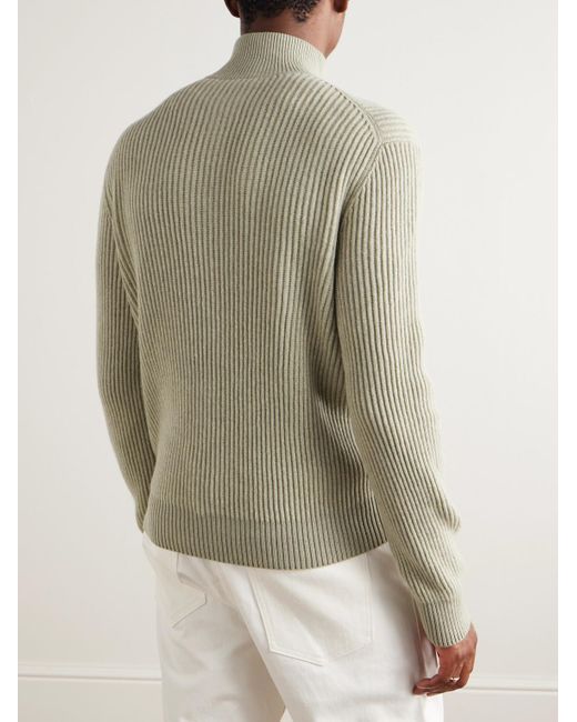 Loro Piana Natural Plane Tree Ribbed Cashmere Half-zip Sweater for men