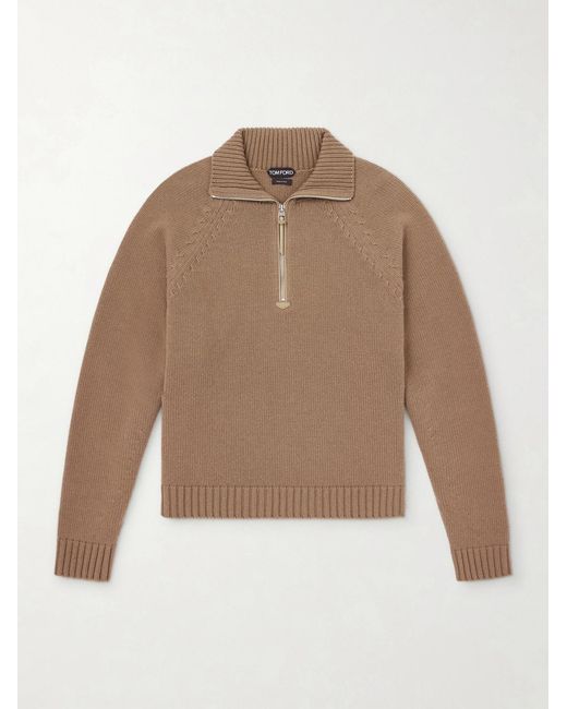 Tom Ford Natural Wool And Cashmere-blend Half-zip Sweater for men