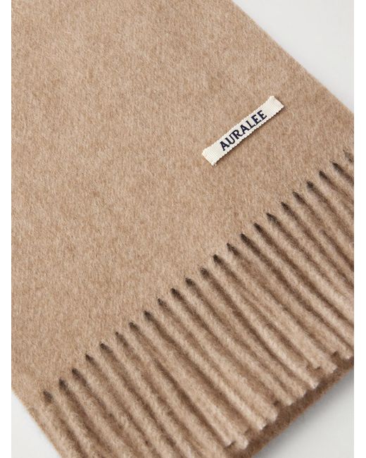 Logo-Appliquéd Fringed Cashmere Scarf di Auralee in Natural da Uomo