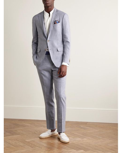 Canali Gray Kei Slim-fit Linen And Wool-blend Suit Trousers for men