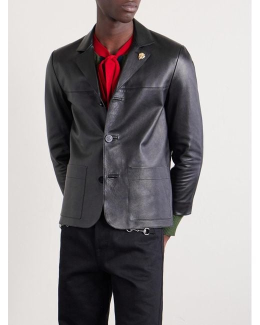 Gucci Black Embellished Leather Blazer for men