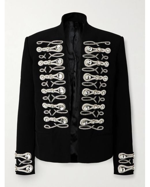 Balmain Black Spencer Slim-fit Crystal-embellished Crepe Blazer for men