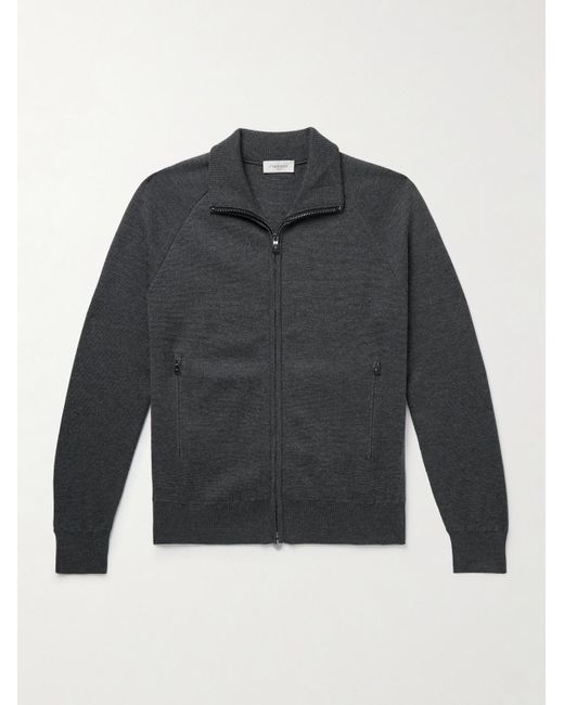 Piacenza 1733 Gray Slim-fit Virgin Wool Zip-up Cardigan for men