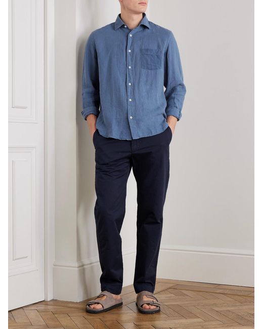 Hartford Blue Paul Pat Linen Shirt for men