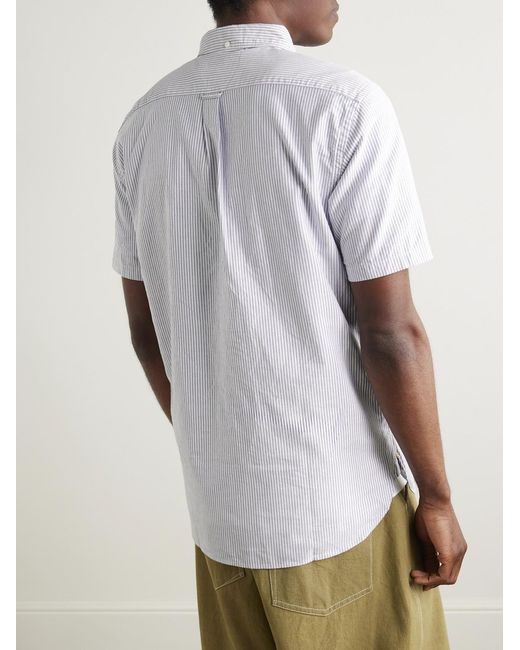 Button-Down Collar Striped Cotton Oxford Shirt di Beams Plus in White da Uomo