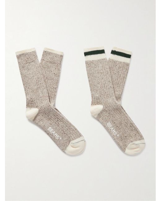 Beams Plus Rag Set aus zwei Paar Socken aus einer Baumwollmischung in Rippstrick mit Streifen in Natural für Herren