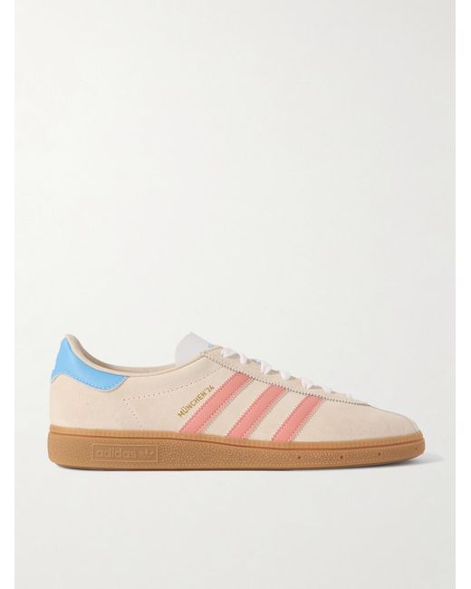 Adidas Originals Pink München 24 Leather-trimmed Suede Sneakers for men