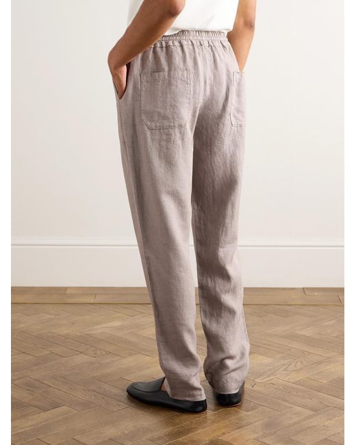 Fedeli Brown Straight-leg Linen Drawstring Trousers for men