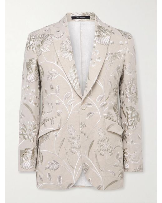 Favourbrook Natural Newport Embroidered Linen And Cotton-Blend Tuxedo Jacket for men