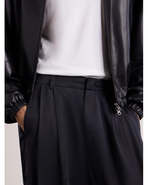 Amomento Blue Wide-Leg Pleated Satin Trousers for men
