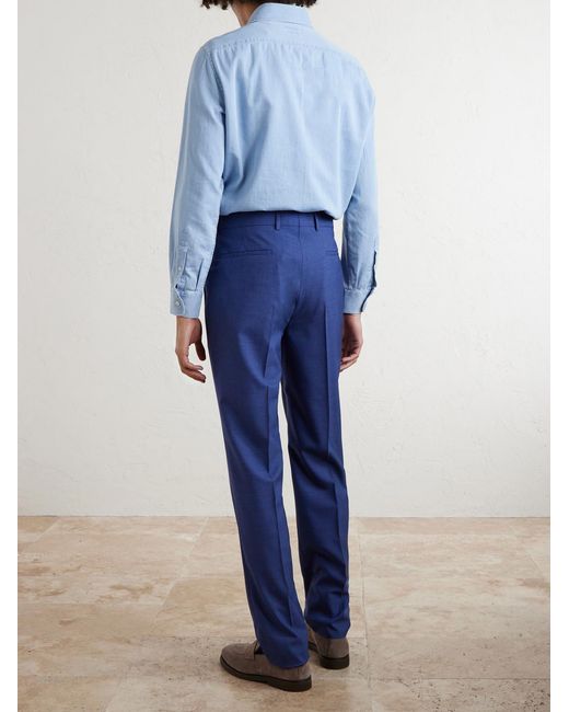 Brunello Cucinelli Blue Straight-leg Pleated Virgin Wool Suit Trousers for men