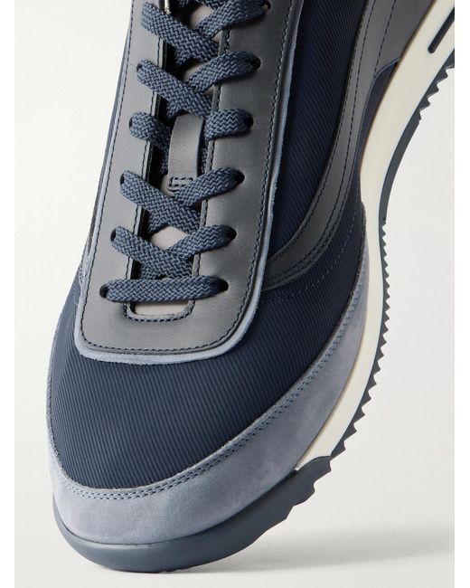 Brunello Cucinelli Blue Suede And Leather-trimmed Shell Sneakers for men