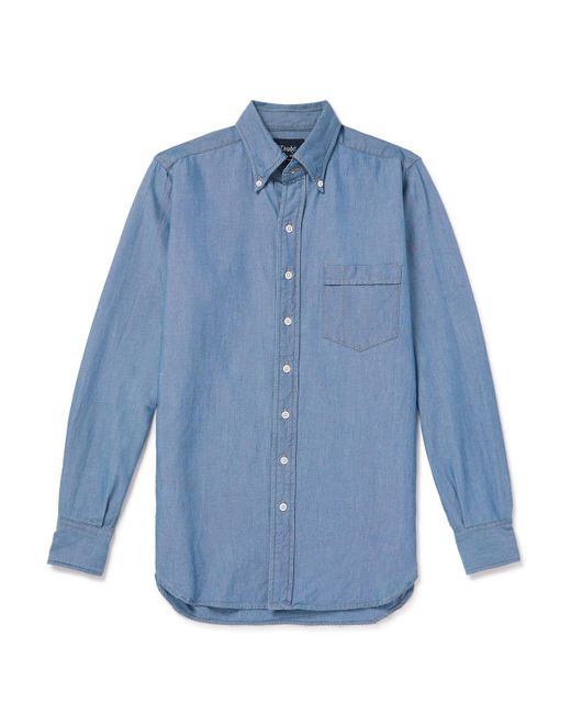 Drake's Blue Button-down Collar Cotton-chambray Shirt for men