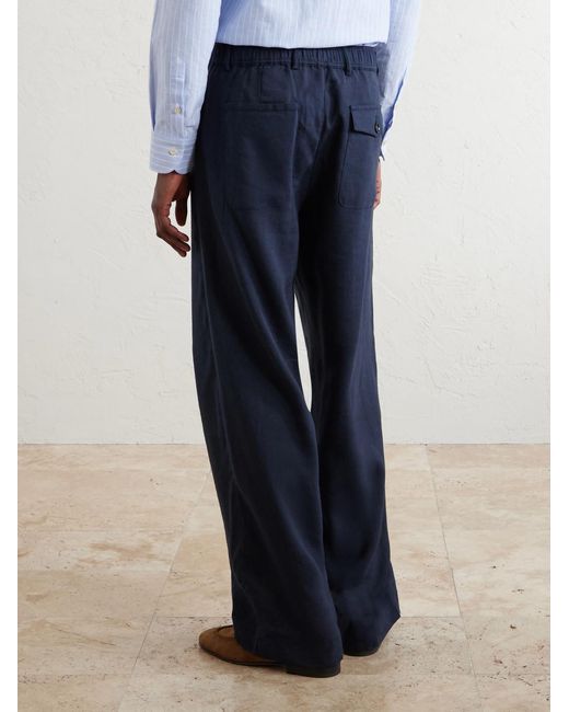 Oliver Spencer Blue Oxford Straight-Leg Striped Linen Drawstring Trousers for men