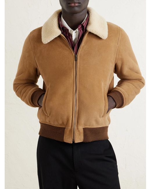 Saint Laurent Brown Shearling Blouson Jacket for men