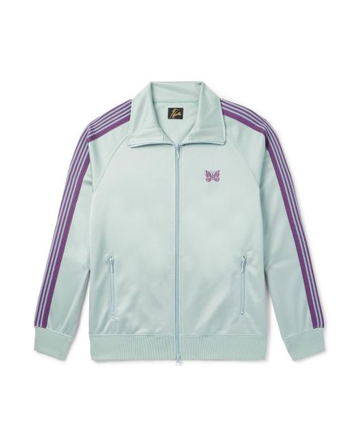 Needles Blue Webbing-Trimmed Logo-Embroidered Tech-Jersey Track Jacket for men