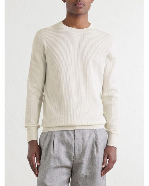 Brunello Cucinelli Natural Knitted Cotton Sweater for men