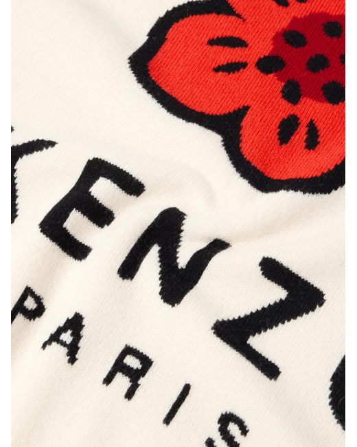 KENZO White Boke Flower Logo-intarsia Wool Sweater for men