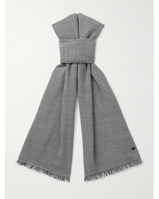 Tom Ford Gray Frayed Puppytooth Wool Scarf for men