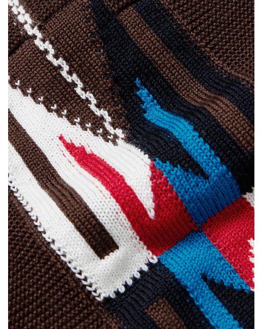 Needles Brown Jacquard-knit Wool Cardigan for men