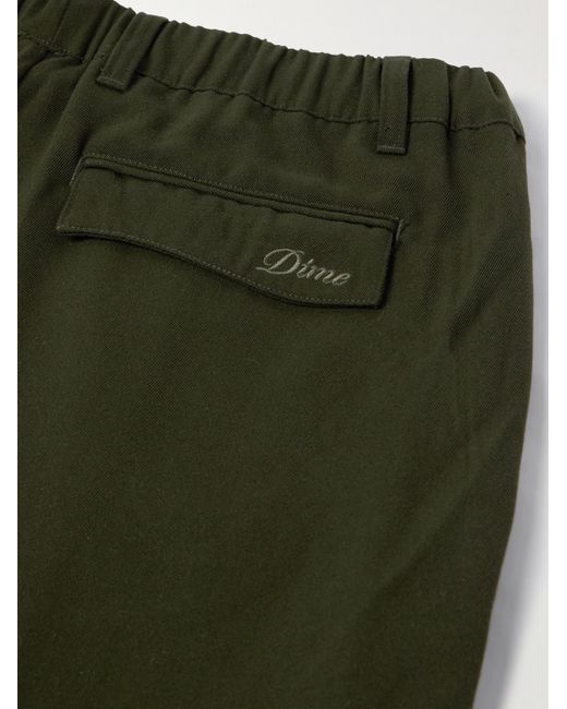 Dime Green Straight-leg Pleated Logo-embroidered Twill Trousers for men