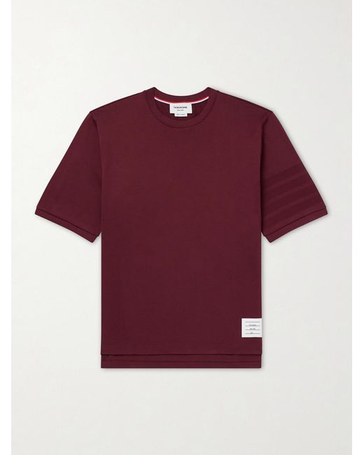 Thom Browne Red Logo-appliquéd Striped Cotton-jersey T-shirt for men