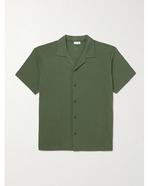 Sunspel Green Slim-fit Camp-collar Supima Cotton-mesh Shirt for men