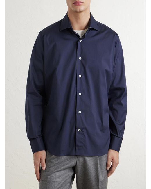 Eleventy Blue Cotton-Blend Shirt for men