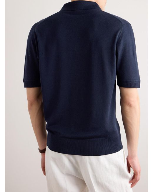Loro Piana Blue Silk And Linen-blend Polo Shirt for men