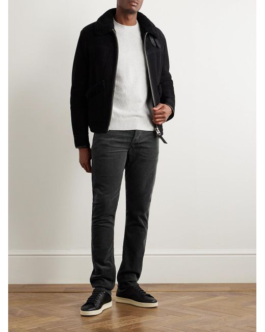 Tom Ford Black Slim Straight-leg Cotton-blend Corduroy Trousers for men