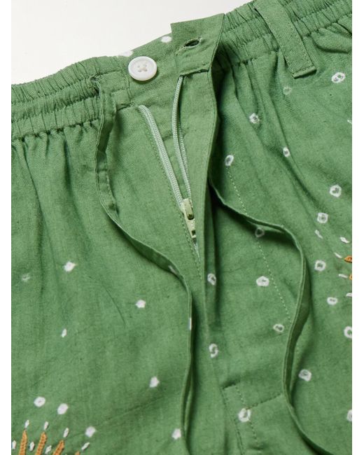 Kardo Green Straight-leg Embroidered Cotton Drawstring Shorts for men