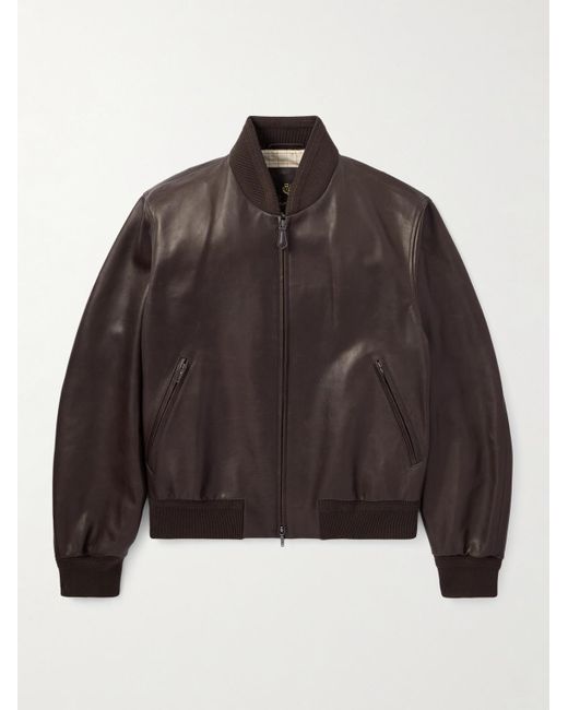 Loro Piana Brown Leather Bomber Jacket for men