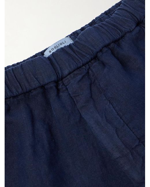 Boglioli Blue Straight-leg Linen Trousers for men