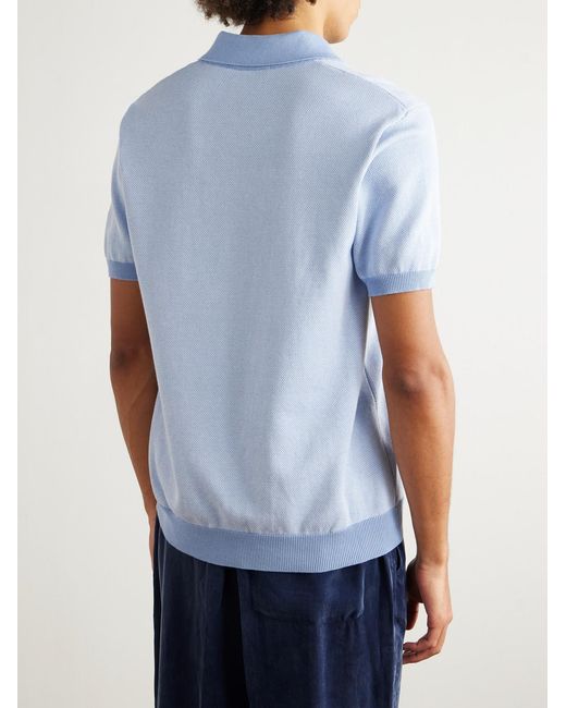 Mr P. Blue Honeycomb-Knit Organic Cotton Polo Shirt for men