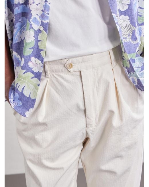 Hartford White Trunk Straight-Leg Pleated Cotton Woven Trousers for men