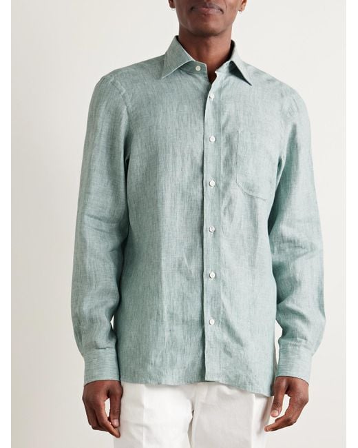 Rubinacci Blue Linen Shirt for men