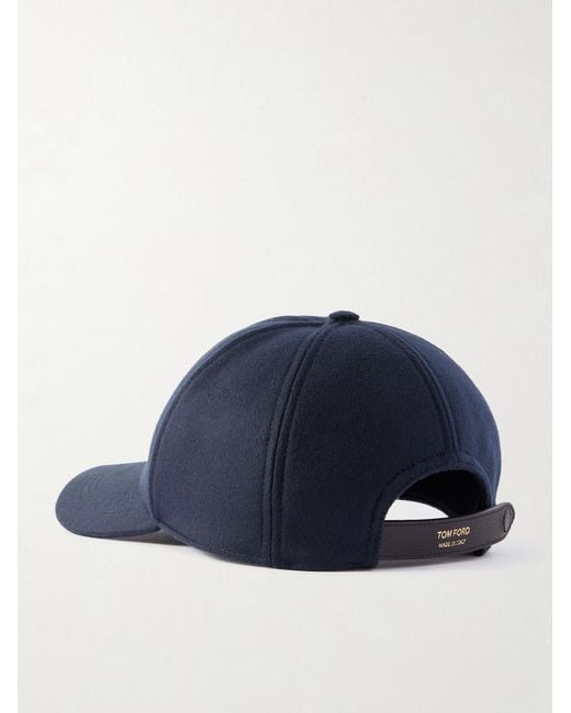 Tom Ford Blue Leather-trimmed Logo-embroidered Cashmere Baseball Cap for men