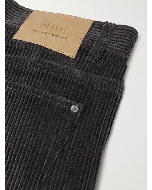AMI Black Wide-Leg Cotton-Corduroy Trousers for men