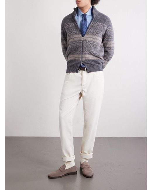 Brunello Cucinelli Blue Cutaway-Collar Cotton-Chambray Shirt for men