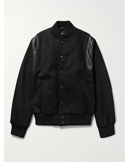 Golden Bear Black Hayes Leather-Panelled Melton Virgin Wool-Blend Varsity Jacket for men