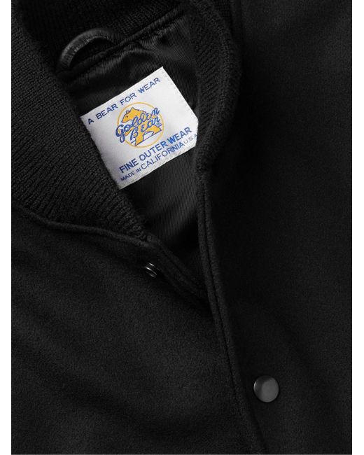 Golden Bear Black Hayes Leather-Panelled Melton Virgin Wool-Blend Varsity Jacket for men