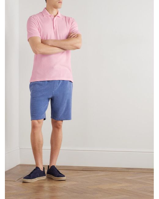 Fedeli Blue Slim-Fit Cotton-Terry Drawstring Shorts for men