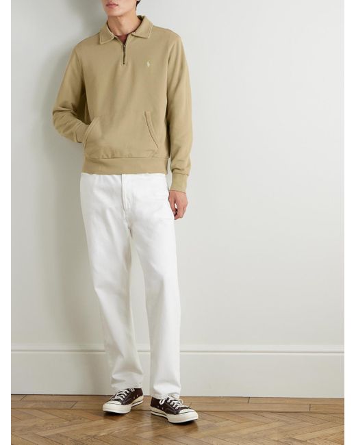 Polo Ralph Lauren Sweatshirt aus Baumwoll-Jersey mit Logostickerei und kurzem Reißverschluss in Natural für Herren